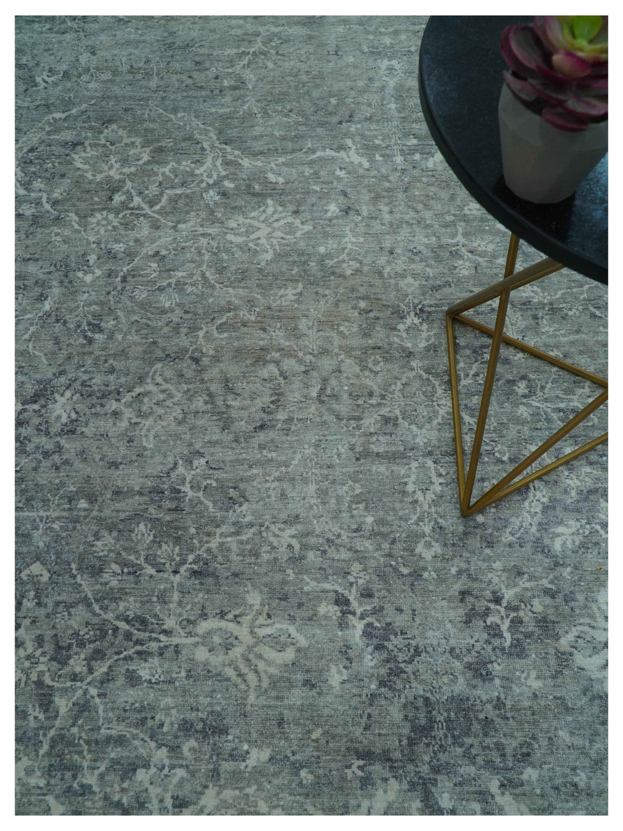 Blue And charcoal Transitional Design Hand Knotted 8.8x11.6 Wool Area Rug