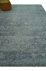 Blue And charcoal Transitional Design Hand Knotted 8.8x11.6 Wool Area Rug