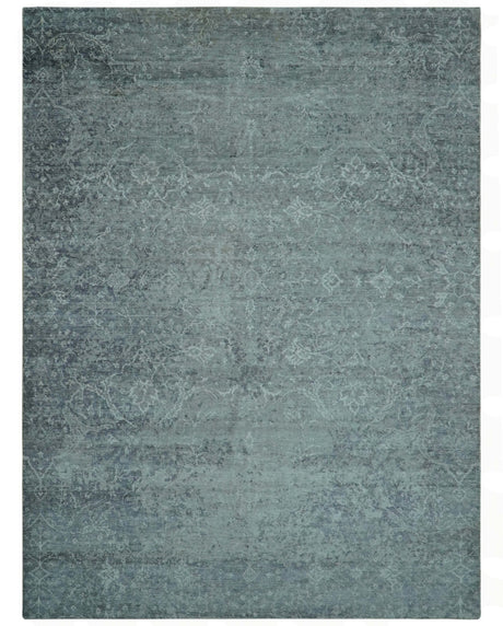 Blue And charcoal Transitional Design Hand Knotted 8.8x11.6 Wool Area Rug