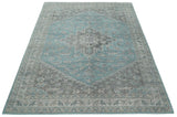 Blue and Gray Antique Finish Distressed Hand Knotted Traditional wool Area Rug
