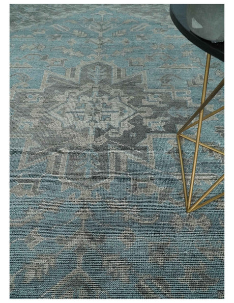 Blue and Gray Antique Finish Distressed Hand Knotted Traditional wool Area Rug
