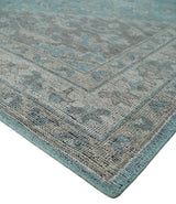 Blue and Gray Antique Finish Distressed Hand Knotted Traditional wool Area Rug