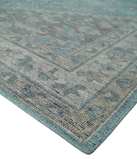 Blue and Gray Antique Finish Distressed Hand Knotted Traditional wool Area Rug