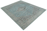 Blue and Gray Antique Finish Distressed Hand Knotted Traditional wool Area Rug