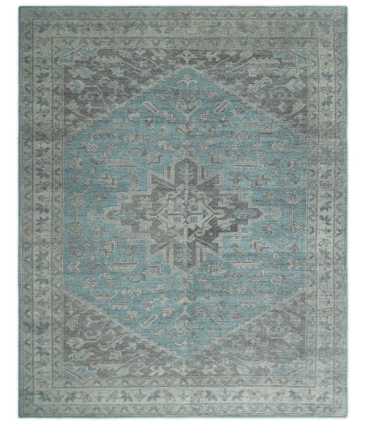Blue and Gray Antique Finish Distressed Hand Knotted Traditional wool Area Rug
