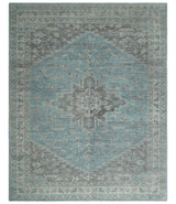Blue and Gray Antique Finish Distressed Hand Knotted Traditional wool Area Rug
