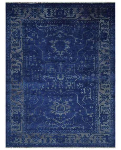 Blue and Gray Hand knotted Oriental Oushak Multi Size wool Area Rug