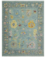 Blue and Gray Vibrant colorful Hand knotted Oushak Wool Area Rug