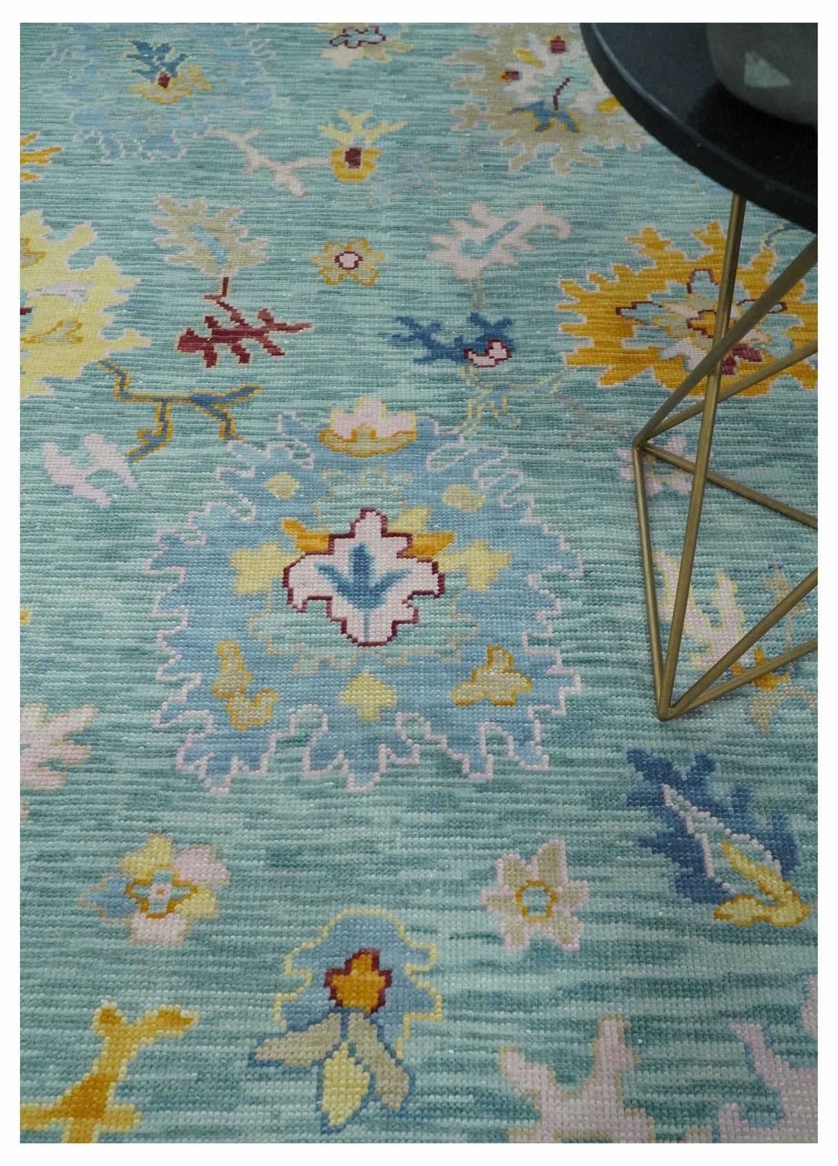 Blue and Gray Vibrant colorful Hand knotted Oushak Wool Area Rug