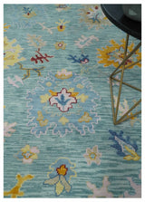Blue and Gray Vibrant colorful Hand knotted Oushak Wool Area Rug