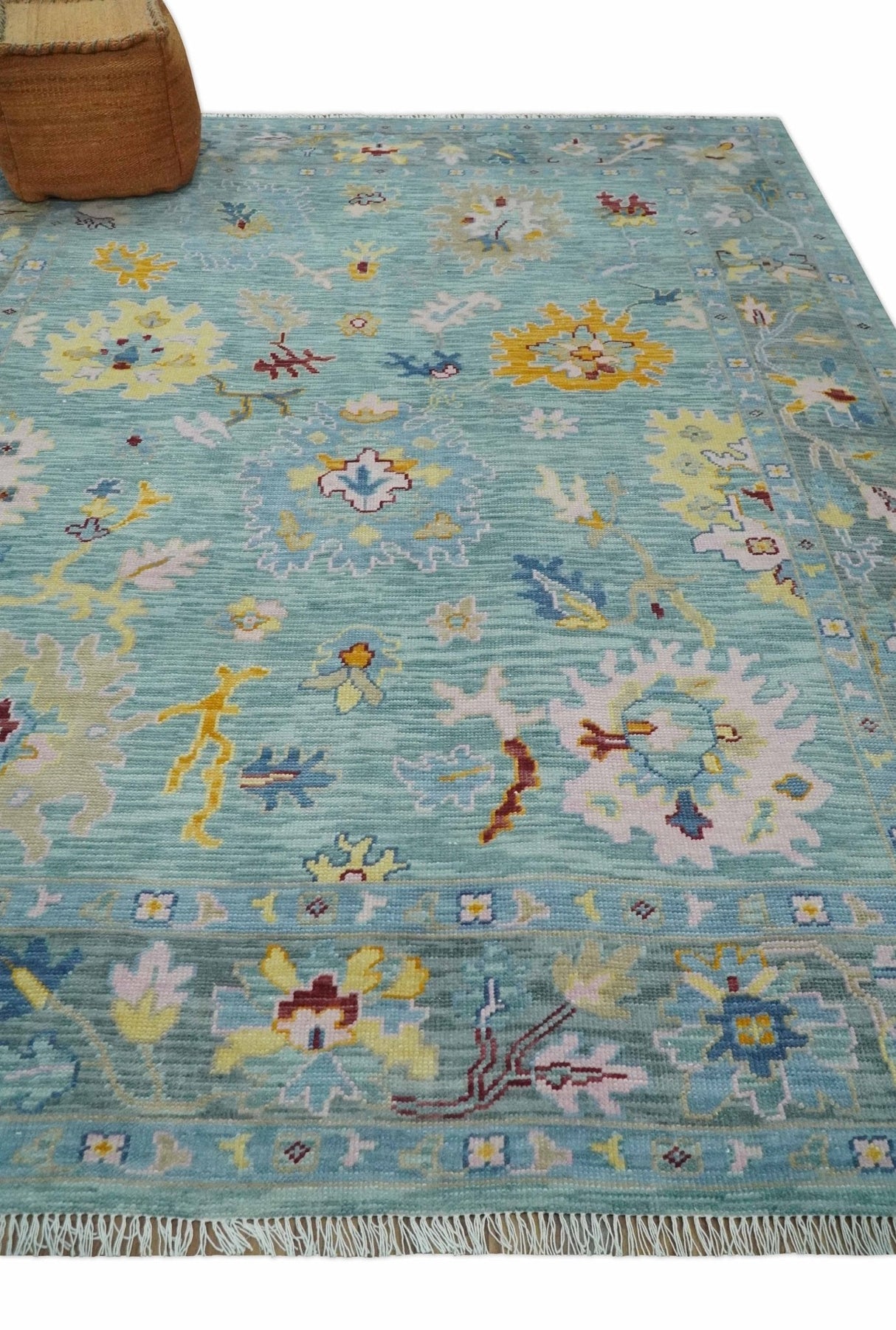 Blue and Gray Vibrant colorful Hand knotted Oushak Wool Area Rug