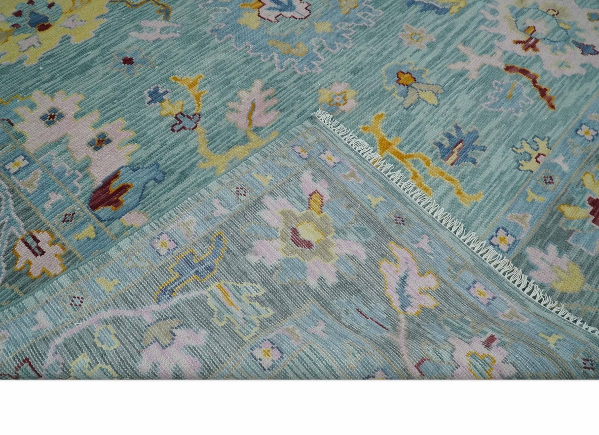 Blue and Gray Vibrant colorful Hand knotted Oushak Wool Area Rug