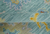 Blue and Gray Vibrant colorful Hand knotted Oushak Wool Area Rug