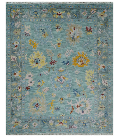 Blue and Gray Vibrant colorful Hand knotted Oushak Wool Area Rug