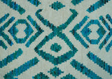 Blue and Ivory 5.6x8 Traditional Ikat design Hand Knotted wool area rug
