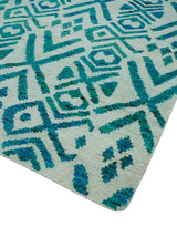 Blue and Ivory 5.6x8 Traditional Ikat design Hand Knotted wool area rug