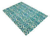 Blue and Ivory 5.6x8 Traditional Ikat design Hand Knotted wool area rug