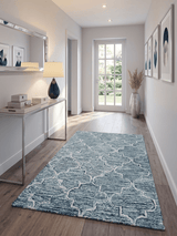 Blue and Ivory Modern Geometric Hand Tufted Natural Wool Rug