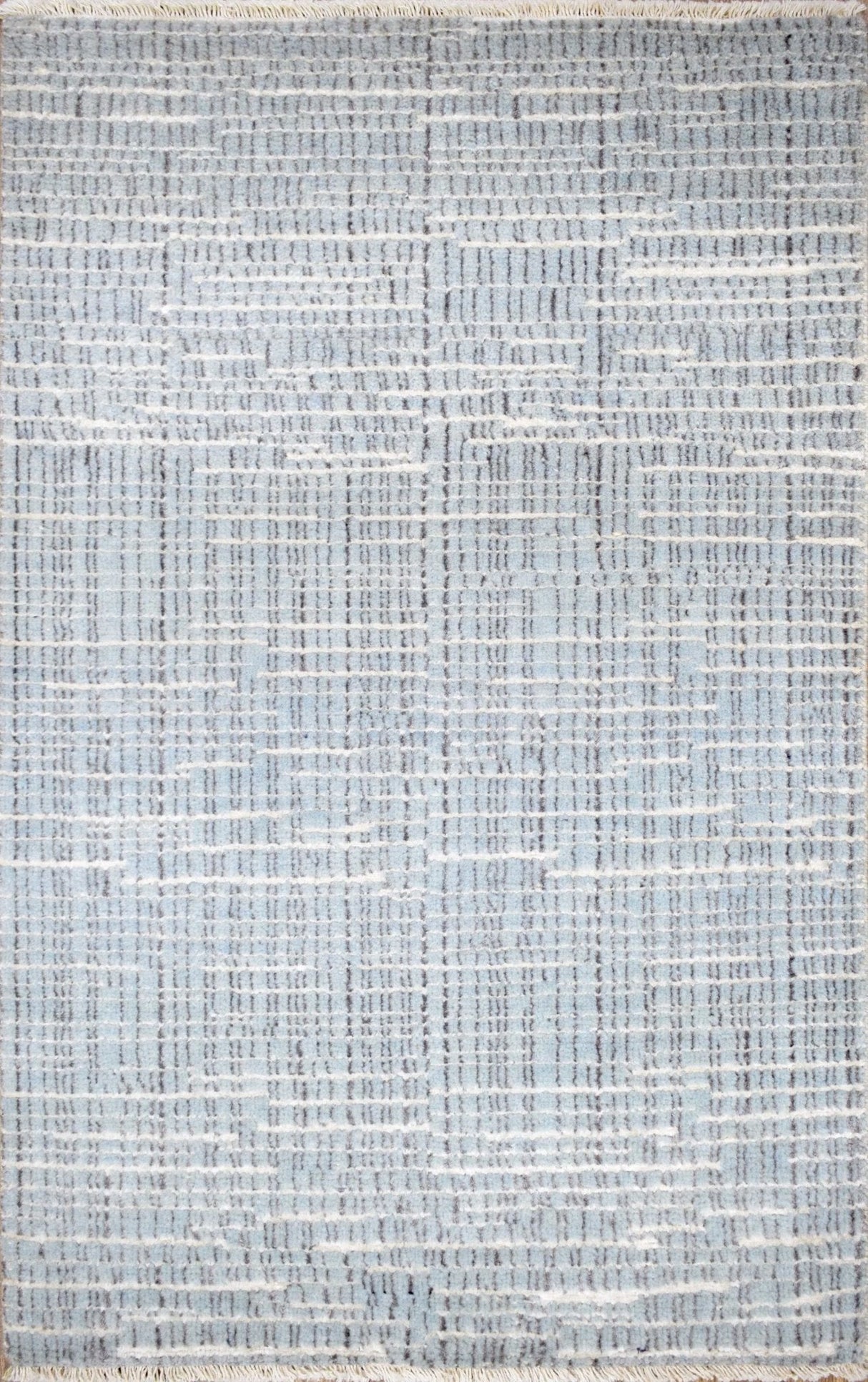 Blue and Ivory Modern Pattern Hand Knotted Wool 2x3 Area Rug