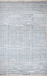 Blue and Ivory Modern Pattern Hand Knotted Wool 2x3 Area Rug