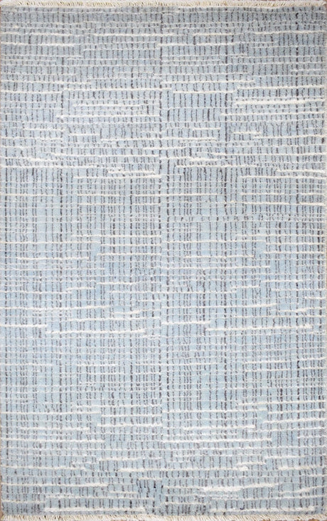 Blue and Ivory Modern Pattern Hand Knotted Wool 2x3 Area Rug