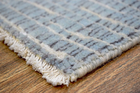 Blue and Ivory Modern Pattern Hand Knotted Wool 2x3 Area Rug