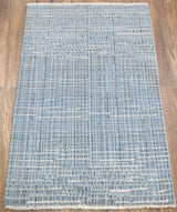 Blue and Ivory Modern Pattern Hand Knotted Wool 2x3 Area Rug