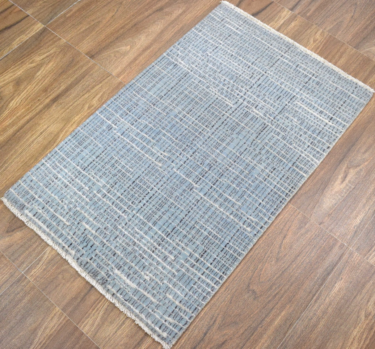 Blue and Ivory Modern Pattern Hand Knotted Wool 2x3 Area Rug