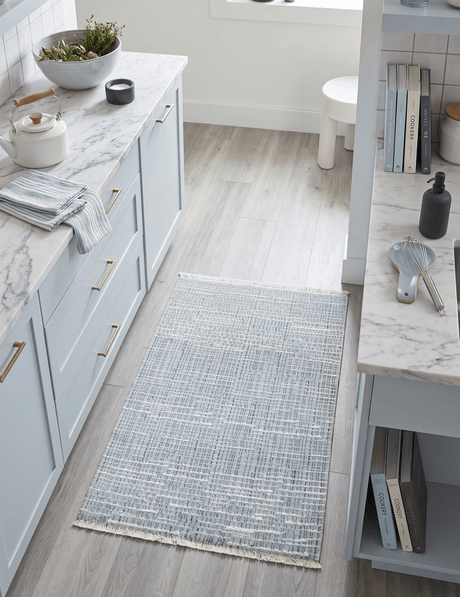 Blue and Ivory Modern Pattern Hand Knotted Wool 2x3 Area Rug