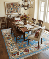 Blue and Ivory Traditional Oushak Hand Knotted Wool Area Rug