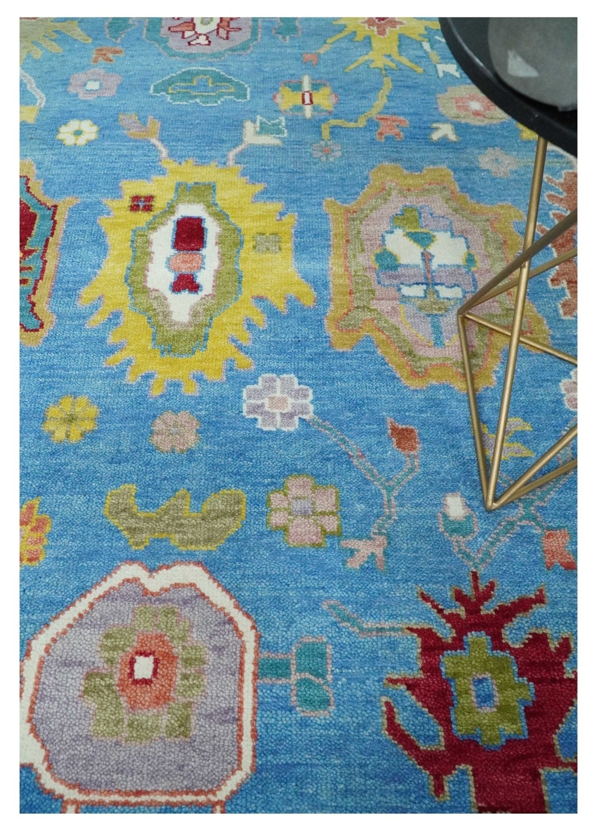 Blue and Ivory Traditional Oushak Hand Knotted Wool Area Rug