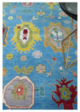 Blue and Ivory Traditional Oushak Hand Knotted Wool Area Rug