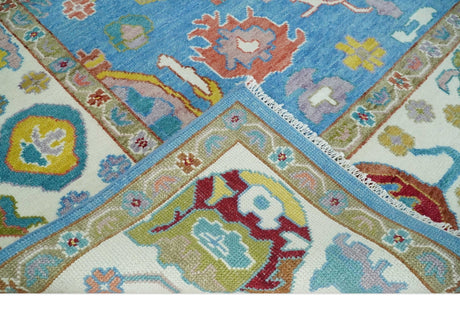 Blue and Ivory Traditional Oushak Hand Knotted Wool Area Rug