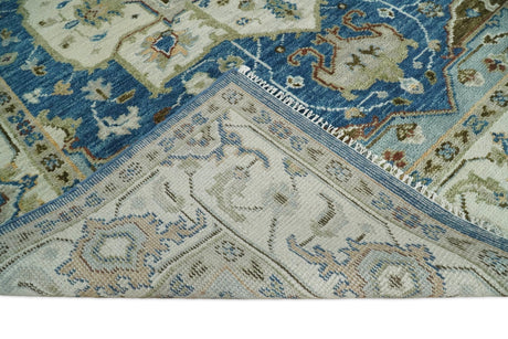Blue and Ivory Traditional Persian Design Hand knotted Wool Area Rug