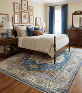 Blue and Ivory Traditional Persian Design Hand knotted Wool Area Rug
