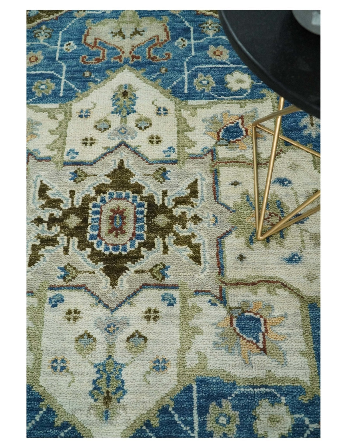 Blue and Ivory Traditional Persian Design Hand knotted Wool Area Rug
