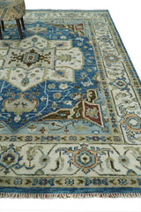 Blue and Ivory Traditional Persian Design Hand knotted Wool Area Rug