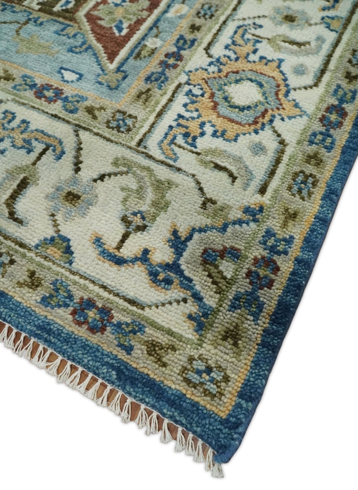 Blue and Ivory Traditional Persian Design Hand knotted Wool Area Rug