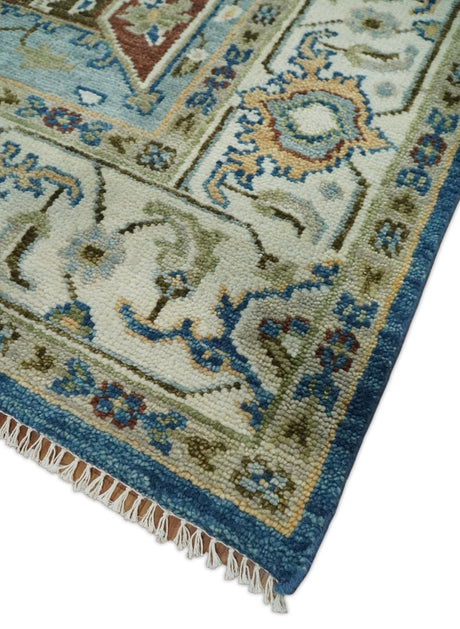 Blue and Ivory Traditional Persian Design Hand knotted Wool Area Rug