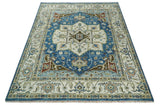 Blue and Ivory Traditional Persian Design Hand knotted Wool Area Rug