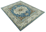 Blue and Ivory Traditional Persian Design Hand knotted Wool Area Rug
