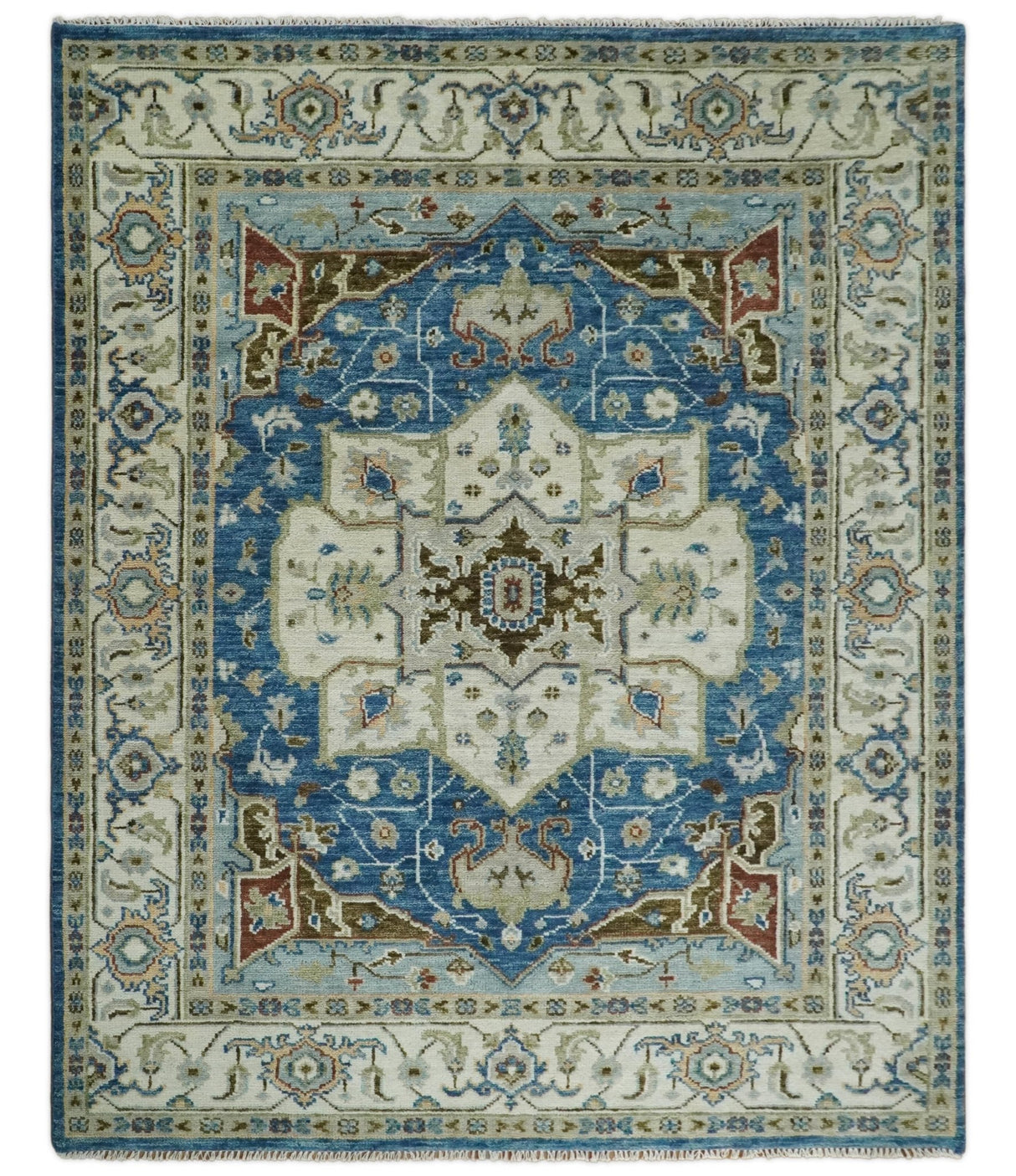 Blue and Ivory Traditional Persian Design Hand knotted Wool Area Rug