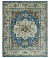 Blue and Ivory Traditional Persian Design Hand knotted Wool Area Rug