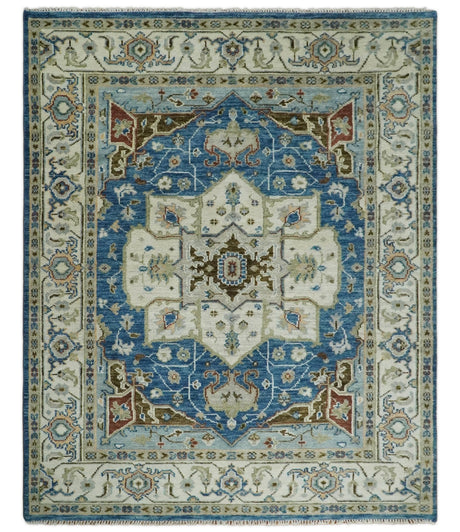 Blue and Ivory Traditional Persian Design Hand knotted Wool Area Rug