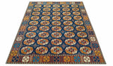 Blue And Mustard Traditional Medallion Design 8x10 Hand Knotted wool Area Rug