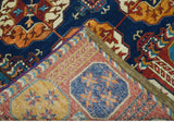 Blue And Mustard Traditional Medallion Design 8x10 Hand Knotted wool Area Rug