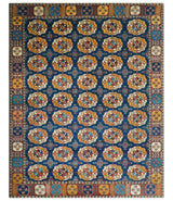 Blue And Mustard Traditional Medallion Design 8x10 Hand Knotted wool Area Rug