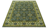 Blue and Olive Traditional motifs design Custom Made wool area rug