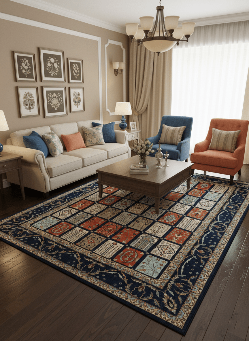 Blue And Orange Traditional Floral Design 8x11 Hand Knotted wool Area Rug