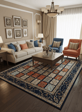 Blue And Orange Traditional Floral Design 8x11 Hand Knotted wool Area Rug